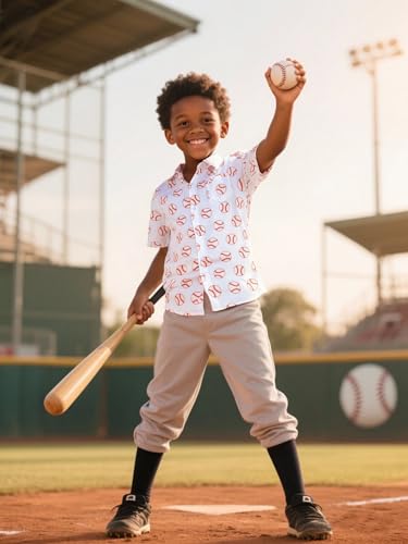 COSLAND Boys' Sports Print Hawaiian Shirt Kids' Novelty Button Down Shirt, X-Small-Large2