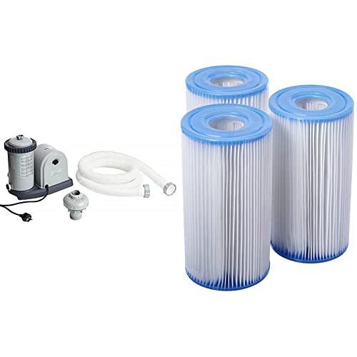 Intex Depuradora De Cartucho 5.678 L/H, Filtros Tipo A &Amp; 29003 - Pack 3 Cartuchos Tipo A, Altura 20,2 Cm, Diámetro 10,8/5 Cm, Color Neutro