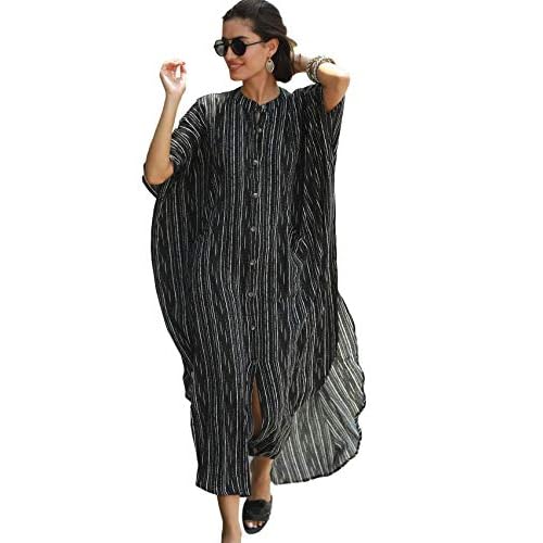 RanRui swimsuit cover up Black&White caftan caftans Women's Vneck short Sleeve kaftan dresses with pocket Caftans