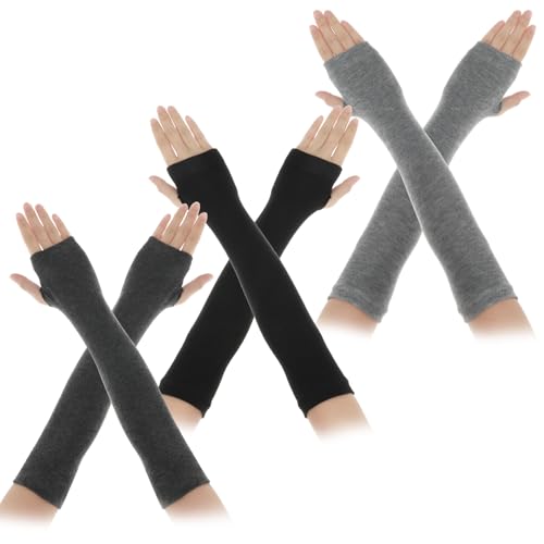 Yolev 3 Paar Lange Fingerlose Handschuhe Wärmer Armstulpen Damen Daumenloch Ellenbogen Armwärmer Strick Armwärmer Ärmel für Herbst Winter Stretch Handschuhe Armstulpen für Frauen Damen