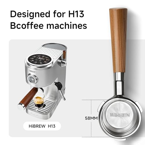 Image of HIBREW 58mm 3 Ear Bottomless Portafilter for H13 Coffee Machine - Stainless Steel with Rosewood Handle - Advanced Espresso Tool for Coffee Enthusiasts