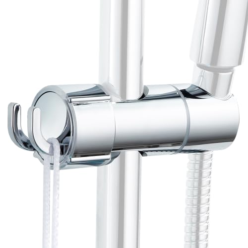 Simpeak Supporto Soffione Doccia Universale con Gancio, Supporto Doccia Regolabile per Barra Scorrevole Diametro Esterno 16-27 mm, Supporto Doccia Girevole a 360° in ABS Cromato, Facile da Installare