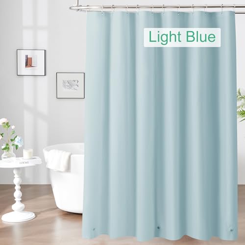 Image of Mrs Awesome Light Blue Shower Curtain Liner with 3 Magnets, 72x72 Premium Flexible Sturdy Plastic Shower Curtain for Bathroom Lightweight & Waterproof, Light Blue
