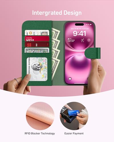 LUHOURI for iPhone 17 Case Wallet - Wireless Charging Compatible Green - image 4