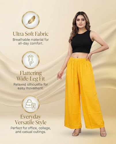 Image of Plaazo Women's Cotton Palazzo | Wide Leg Palazzo for Women | Soft Breathable High Waist Bottom Wear | Comfortable Casual, Office, Travel for Women