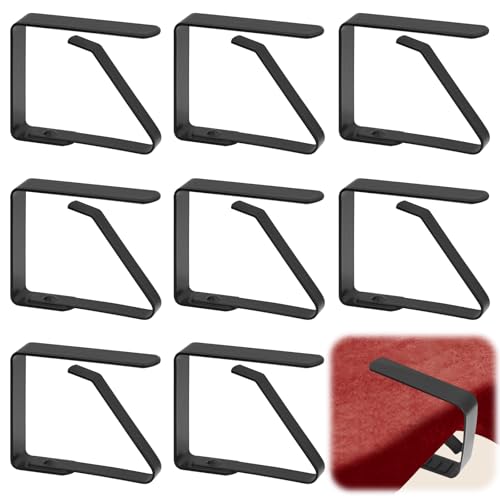 Criveple 8 Piezas Pinzas Sujeta Manteles, 5 x 4cm Pinzas para Mantel de Exterior Acero Inoxidable, Sujeta Manteles Ajustable, para el Hogar Reunión Boda Festival Mesas de Fiesta - Negro