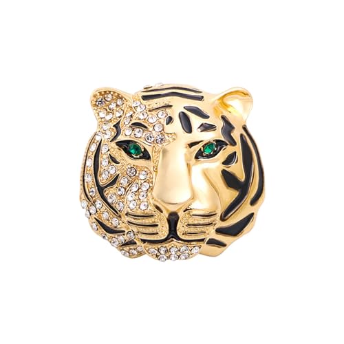Image of Premium Rhinestone Tiger Brooch Pin Gold Silver Tiger Head Brooch Lapel Pins Vintage Punk Style Animal Brooch Domineering Cool Tiger Brooch Clothes Hats Bags Suits Banquets Party Costumes Jewelry for Women and Men