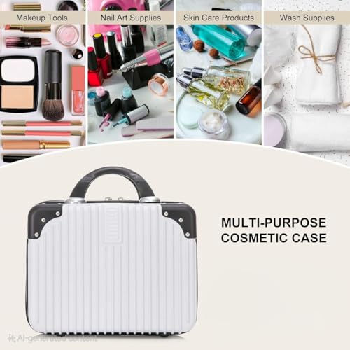 Image of Makeup Case Suitcase, Mini Bag, Mini Hard Shell Travel Luggage, Women Portable Water Proof Carrying Suitcase, Organizer Bag, Small Hard Shell Cosmetic Luggage, Water Proof (B-Black&White)