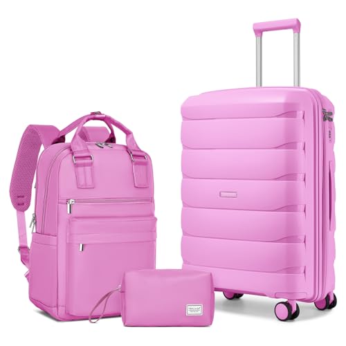 Image of Carry On Luggage 22x14x9 Airline Approved, 22 Inch PP Hardshell Luggage Carry-on Suitcase with Spinner Wheels, Carry On Suitcase Set for Women (Hot Pink)