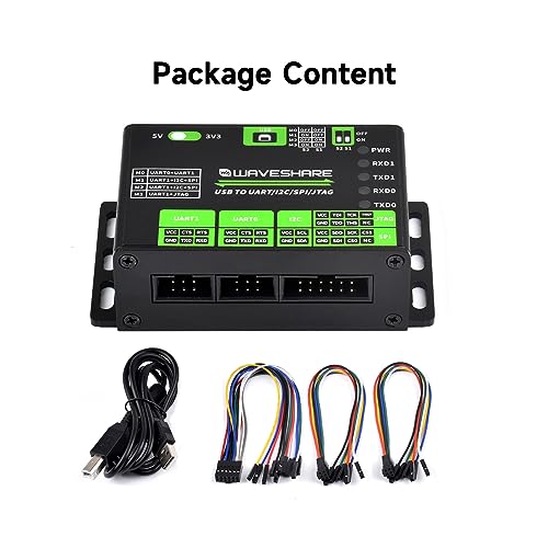 Waveshare USB to UART/I2C/SPI/JTAG Converter Supports Multiple Interfaces, Compatible with 3.3V and 5V Multiple Protection Circuits Aluminum Alloy Case Wall-Mount and Rail-Mount Support