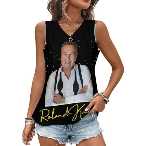 Roland Damen Tanktop T-Shirt Kaiser Klassisches V-Ausschnitt ärmellos Sommer Lässig Schwarz Tshirts Regular Fit Tee T Shirts für Frauen Mädchen Fans Geschenk
