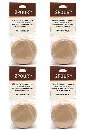 1400 x (4 paquetes) filtros de papel de repuesto reutilizables para uso con la cafetera Aeropress – Vegano no blanqueado natural – 2 POUR