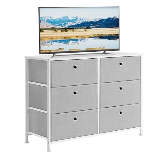 SONGMICS 3-Tier, Storage Dresser with 6 Easy Pull Fabric Drawers and Wooden Tabletop for Closets, Nursery, Dorm Room, 31.5" L x 11.8" W x 24.8" H, Light Grey and White ULTS23W