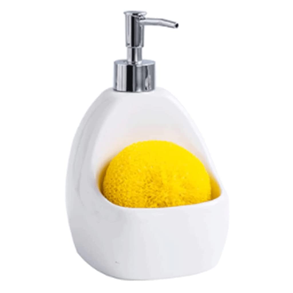 DAPERCI Soap Dispenser with Sponge Holder Ceramic Hand and Dish Soap Pump Liquid Bottle 2 in 1 Liquid Dispensers for Kitchen Sink