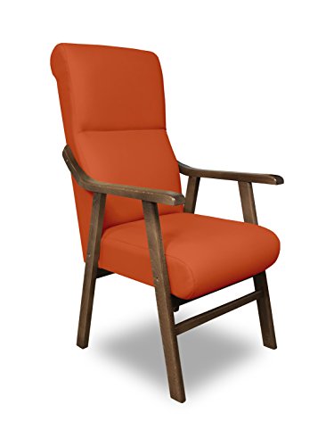 SERMAHOME Butaca Boston, Estructura de Madera de Haya y Nogal. Tapizado en Polipiel Naranja. Silla Geriátrica para Comedor y Relajación