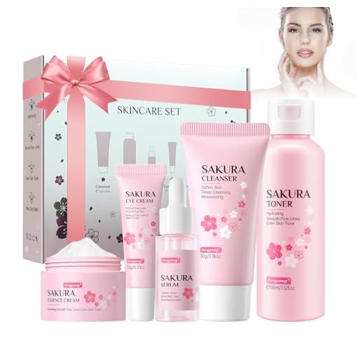 Fengyang 5 Piezas Set de Cuidado de la Piel Sakura, Kit hidratante para el Cuidado de la Piel, Herramienta Para El Cuidado Del Rostro, Kit De Cuidado De La Piel Con Efecto Hidratante (5-set)