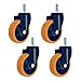 Zestaw 4 obrotowych metalowych kółek, koło PCW premium Heavy Duty, gwintowane rolki do montażu na łodydze przemysłowe, podwójne łożyska kulkowe 360°, wyciszenie, żółty, zamiennik do wózków, wózków, stół warsztatowy (3 cale, hamulc)