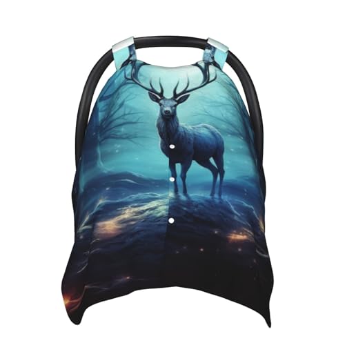 Moonlight Deer Baby Car Seat Canopy Cover, Multi Use Breathable Nursing Breastfeeding Covers for Mom Soft Stroller Sun Shade Newborn Shower Gift