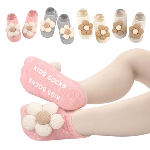 Image of SNOWIE SOFT 5 Pairs Baby Socks Set, Antislip Socks for New Born Baby 0-3 Years, Non Slip Grip Ankle Socks with Non Skid Soles for Infants Baby Shower Gifts