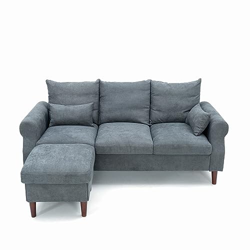 Panana Reversible 3 Seater with Footstool Sofa Couch for Small Apartment L Shape Sofa Couch 3-seat Sectional Corner Couch, Gray Linen Fabric - Image 4