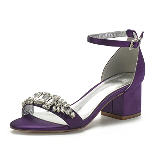 Sandalias con Punta Abierta Mujer Sandalias de Tacón Alto con Hebilla y Correa de Tobillo para Mujer Sandalias de Tacón Grueso,Dark Purple,37 EU Cover