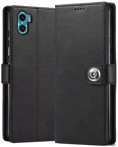 Image of SHINESTAR Ultimate Leather Finish Flip Back Cover for Motorola Moto E32 | Inside TPU & Inbuilt Stand | Wallet Style Motorola Moto E32 Back Cover Case | Stylish Button Magnetic Closure - Black