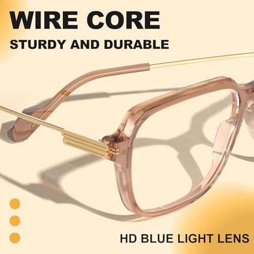Image of VISOONE Oversized Blue Light Blocking Glasses with Chic Square TR90 Frame and Metal Temple for Women Men Ryan