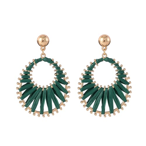 Viva Joya Boho Raffia Teardrop Earrings for Women, Large Statement Drop Dangle Earrings for Prom, Aesthetic Fashion Trendy Jewelry, Handmade Woven Beach Bridal Shower Earrings