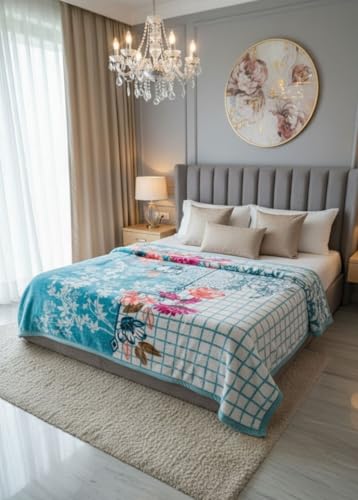 Image of Signature Exclusive Chanakya Supersoft Luxury Heavy Winter Double Ply Double Bed Mink Blanket - 4.5 kg | 100% Polyester | 2.10 m x 2.40 m | Royal Luxe Comfort for Extreme Cold (Ocean Petals)