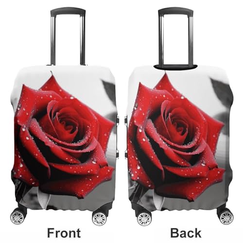 Black And White Red Rose Printed Luggage Cover Protector, Fits 18-32 Inch Luggage3