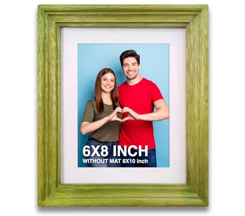 Image of Wooden Rectangular Photo Frame With Mat,Green Photo Frame 6 X 8 Inch With Mat Or 8 X 10 Inch Without Mat For Wall Decoration,Gallery Walls,Best Wooden Photo Frames For Posters &Photos