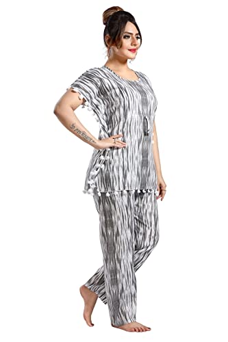 Image of Fabme Women's Cotton Printed Kaftan and Pyjama Set