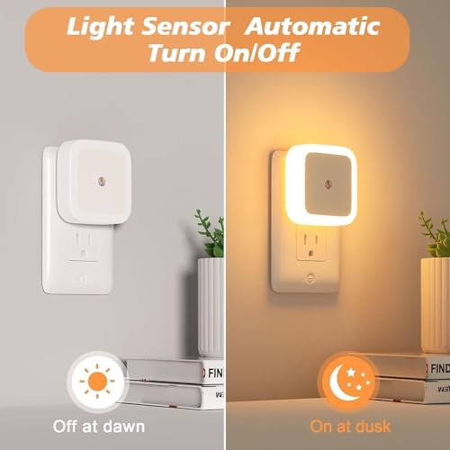 Image of Night Lamp Sensor Light for Bedroom Bed Side Home | Smart Automatic ON /Off Dim LED Lights | Energy Saving 0.5W Lamp | Long Life for Hallway, Stairs, Kitchen, Bathroom (6PC Warm)