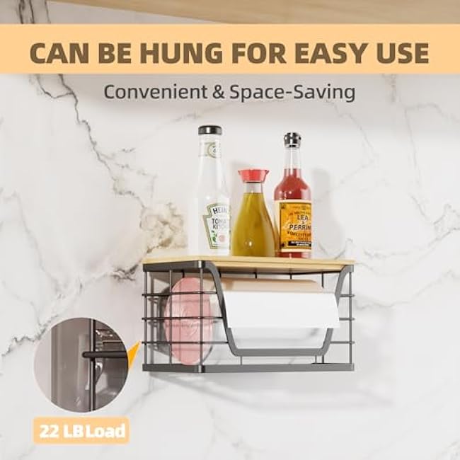 2 Pack Storage Stackable Kitchen Laundry Organizers, Wall Mount Large Trash Bag Holder with Bamboo Top, Standard Garbage Bag Dispenser, No Drill Required