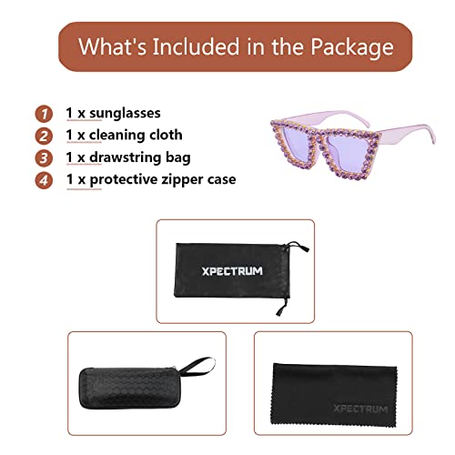 Image of Xpectrum Sparkly Diamond Sunglasses Bling Square Frame Festival Disco Rhinestone Accessories