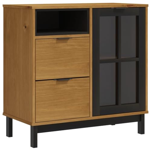 vidaXL Sideboard, Kommode mit viel Stauraum, Highboard Wohnzimmerschrank mit Glastür, Schrank Anrichte Beistellschrank, Massivholz Kiefer