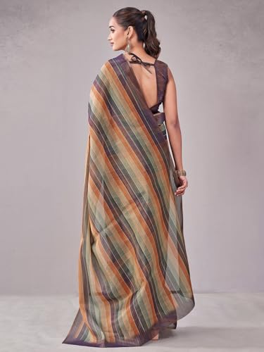 Image of Satrani Women's Shimmer Silk Printed Saree with Unstitched Blouse Piece