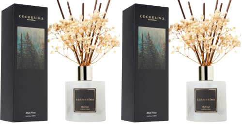 Image of Cocorrina Reed Diffuser Sets, 6.7 fl oz. Black Forest Diffuser with Sticks Home Fragrance Reed Diffuser for Bathroom Shelf Decor (Pack of 2)