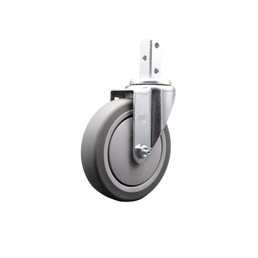 Swivel Square Stem Caster w/5” x 1.25” Gray Thermoplastic Rubber Wheel – 7/8” x 2” Square Stem with (3) 17/64” Diameter Mounting Holes – 300 lbs. Capacity/Caster – Service Caster Brand