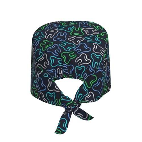 Image of Working Cap Scrub Cap with Sweatband Adjustable Unisex Women Tie Back Hat Nurse Surgical Caps