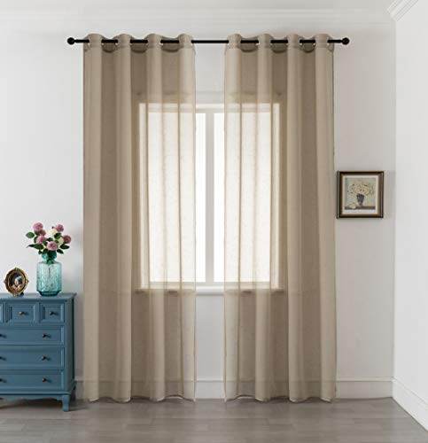 GIRASOLE Paire de rideaux en voile transparent effet lin, pour salon, chambre à coucher, balcon, fenêtre et intérieure, 2 panneaux avec œillets (taupe, 140 x 290 cm)