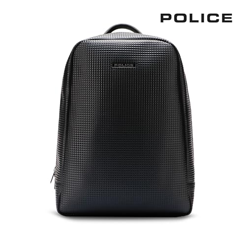 Image of Police 20L Vegan Leather Laptop Backpack - Water-Resistant Sustainable Bag I Fits Up to 15-Inch Laptop, Stylish Black Unisex Travel & Work Backpack