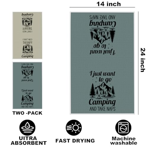 Image of 2Pcs Camping Kitchen Towels 24x14 Inch, Mountain Trees Microfiber Dish Cloth Tea Towel, Reusable Waffle Hand Towels for Bathroom kitchen Home Farmhouse Decor, Camping Gifts for Women Mom Friend