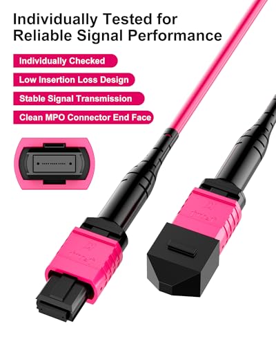 Image of OM4 MPO to MPO Fiber Patch Cable 6M 2-Pack, 12 Fiber Type B Female Multimode Fiber, LSZH MTP Compatible, for 40G 100G 200G QSFP Data Center Parallel Optics