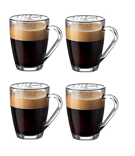 Image of ANKUL Premium Glass Coffee Mug Tea Cups Set of 4-215 ML, Transparent, Glass Cups Set for Coffee, Green Tea, Herbal Tea, Lemon Tea, Milk Cup, Hot /Cold Drinks Cups (Classic, 4)