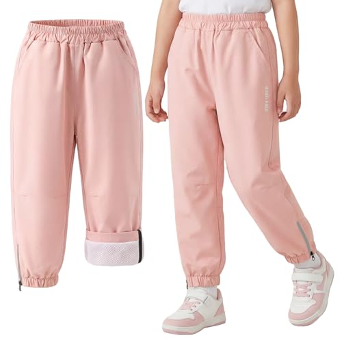 Baogaier Mädchen Wasserdicht Hose Wanderhose Leichte Dünne Hosen mit Mesh-Futter Atmungsaktiv Regenhosen Kinder Funktionshose Winddicht Trekkinghose Outdoor Freizeithose 5-6 Jahre Rosa