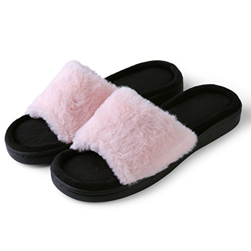 Loulu Womens Open Toe Faux Fur Slide Slippers