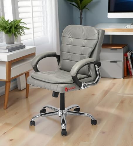 Image of Comfortable Ergonomic Revolving Medium Back Office /Home Study Revolving Chair Leatherette Chair (1, Grey, Standard)