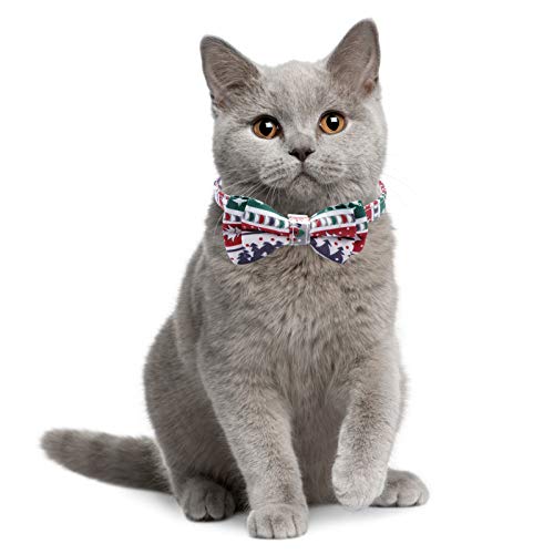 Coleira de cão de gravata borboleta de Natal com estampa colorida pequena coleira de animal de estim