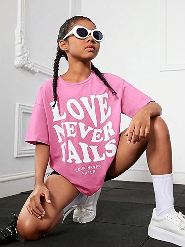 WDIRARA Girl's Letter Print Round Neck Half Sleeve T Shirt Oversized Casual Tee3